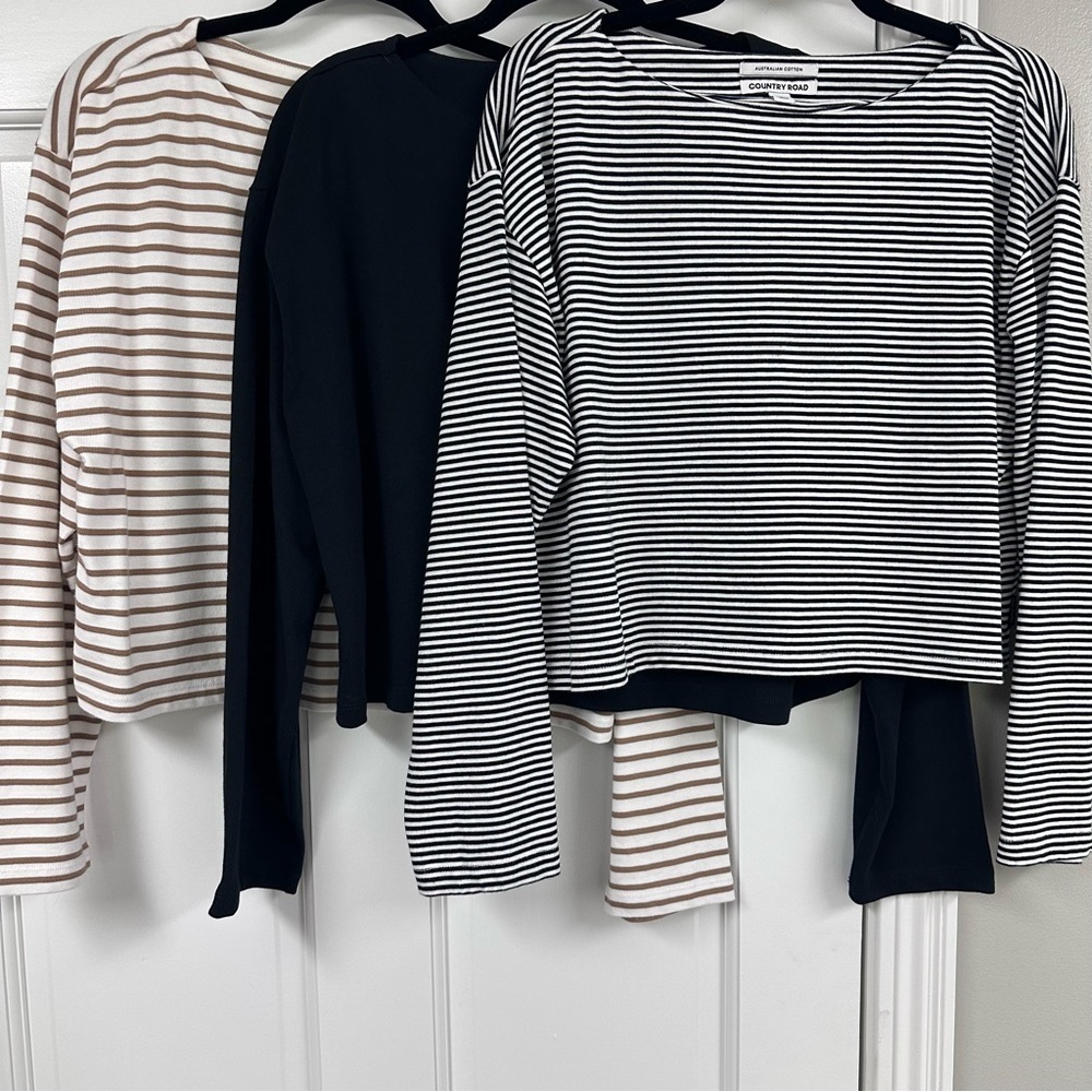 Country Road Australia Boat Neck Long Sleeve Top Set of 3 Size Large